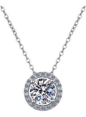 圆包圆形纯银莫桑钻吊坠锁骨链