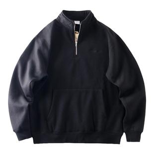 美式重磅高克重硬挺立领半拉链卫衣男秋冬款加绒外贸男装休闲外套