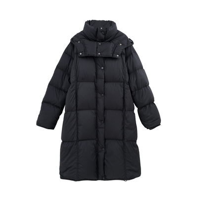 【95白鹅绒】泇汐娅2025新款连帽宽松撞色中长款羽绒服女款冬外套