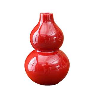 陶瓷中国红花瓶全红色红釉葫芦花瓶小号招财葫芦郎红福禄玄关摆件