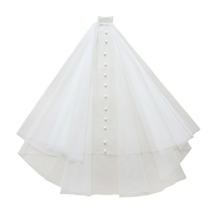 复古简约白色双层珍珠头纱中长超长拖尾新娘婚礼婚纱拍照道具头饰