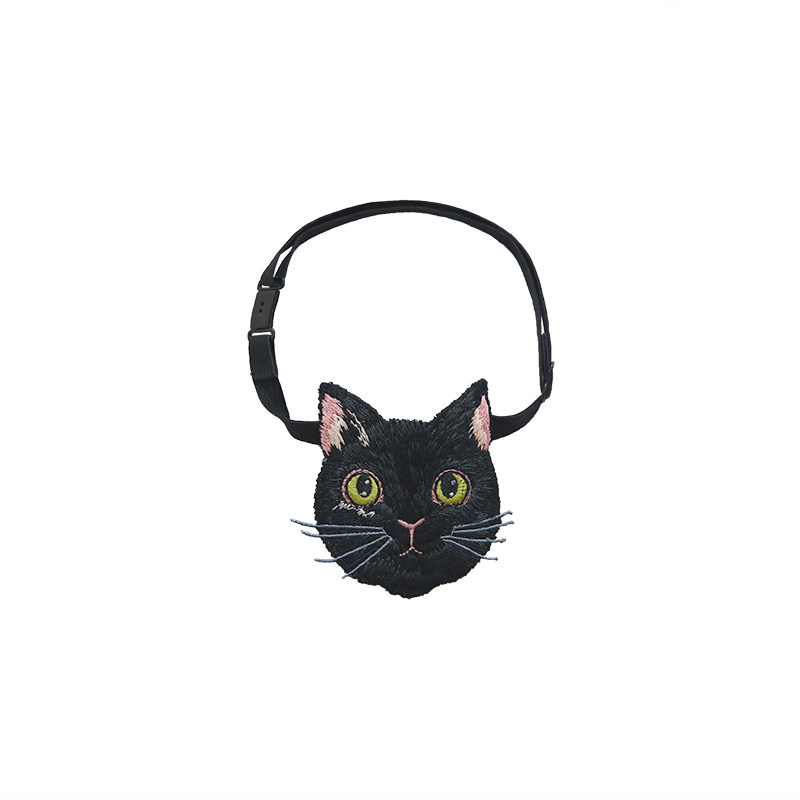 咖沫原创复古趣味黑猫刺绣领结女