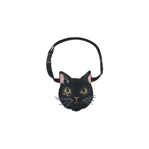 咖沫原创复古趣味黑猫刺绣领结女