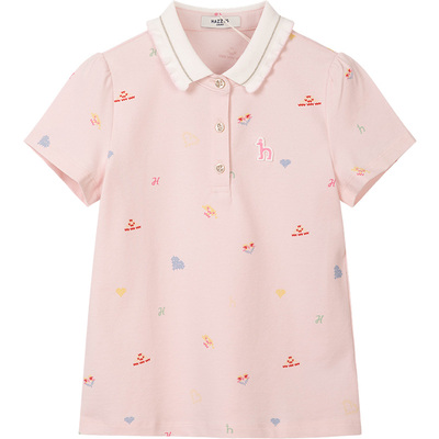 hazzys哈吉斯童装女童polo衫26夏新中大童翻领丝光可爱风短袖T恤
