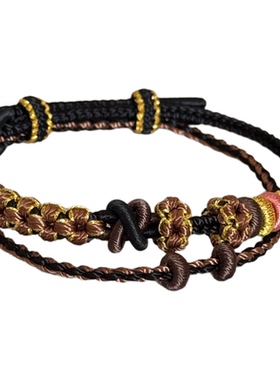 双层桃花手绳编绳可穿珠手工编织绳可穿黄金转运珠路路通双层手链