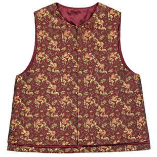 菲伊唐新中式复古改良真丝宋锦对襟圆领夹棉冬宽松盘扣马夹女上衣