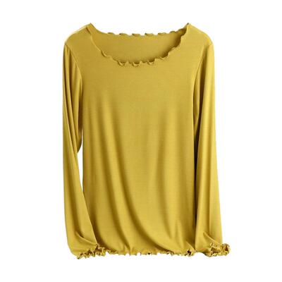 莫代尔木耳边百搭秋衣长袖T恤