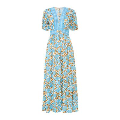 [新品首降]DVF2026春夏新款浅蓝摩登比芭玫瑰度假连衣裙DS1U024