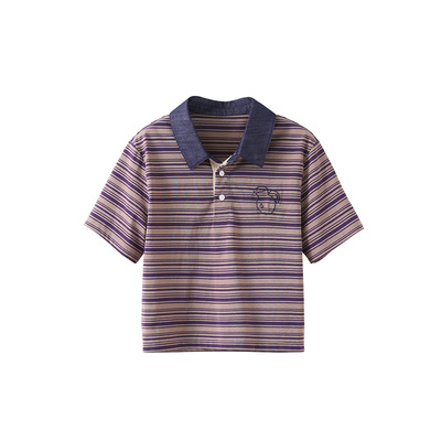 popchrio撞色条纹polo领T恤
