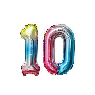 16寸数字铝膜气球彩色ins彩虹渐变生日儿童1235周岁场景布置装饰