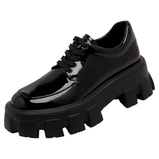 刘雯同款漆皮增高小皮鞋2026早春新款英伦系带真皮齿轮厚底福乐鞋