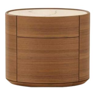 意式极简poliform床头柜烟熏木色设计师卧室Kelly椭圆定制储物柜