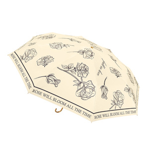 bpb玫瑰太阳伞弯钩防晒防紫外线雨伞女晴雨两用折叠大手动遮阳伞