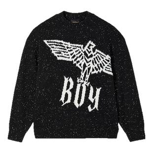 BOYLONDON秋冬潮牌时尚提花星空保暖情侣毛衣圆领针织衫N60017