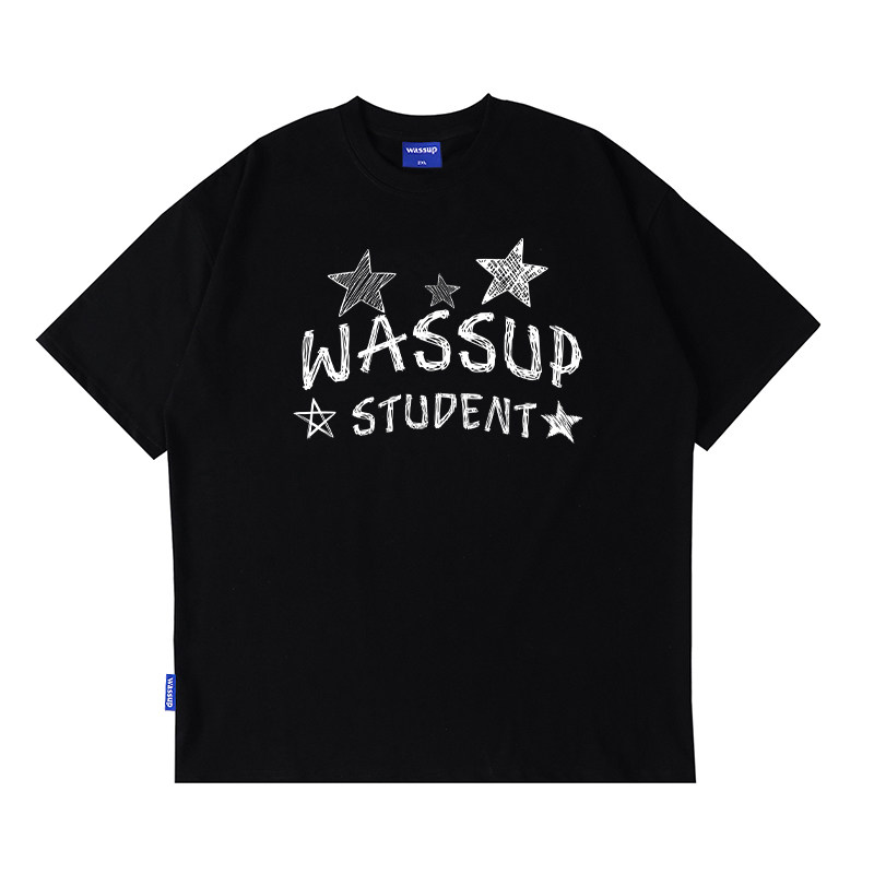 WASSUP手绘星星美式重磅短袖T恤