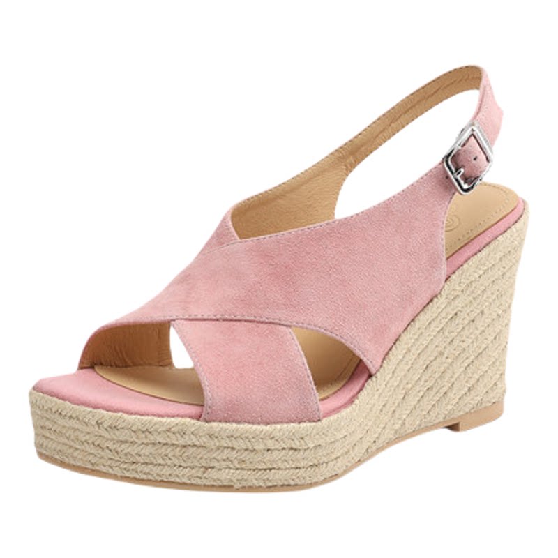 草编超高跟防水台露趾坡跟女鞋