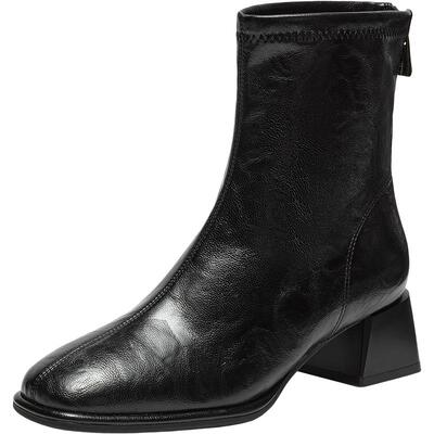 Bata弹力瘦瘦靴女冬季商场新款通勤百搭粗跟时装靴AAH40DZ5