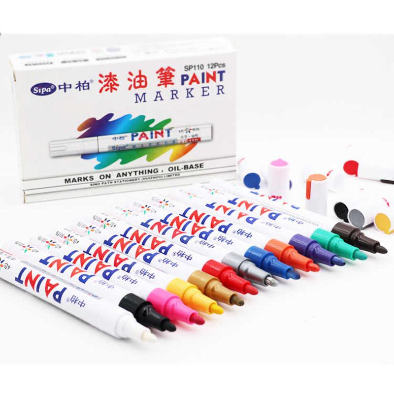 12支中柏油漆笔SP110线幅3.0工业白色记号笔补漆轮胎笔防水36色