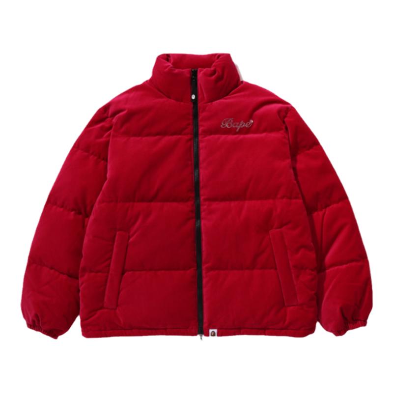 BAPE字母钻饰丝绒面拉链羽绒服