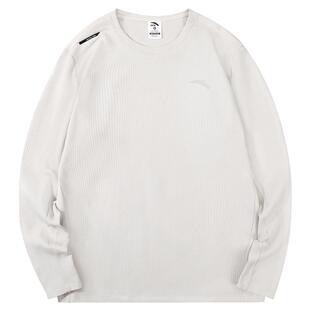 安踏运动T恤男装2026春季新款华夫格宽松休闲长袖针织衫圆领内搭