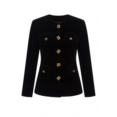 复古气质显瘦丝绒夹棉黑色外套