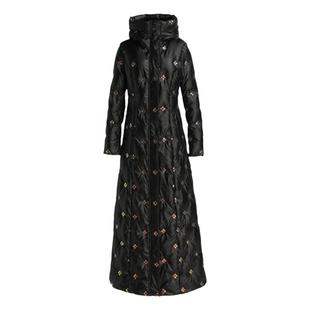 黑色刺绣亮面羽绒服连帽女白鸭绒冬高级感新款修身超长到脚踝6108