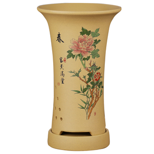 兰花花盆陶瓷大号简约高束腰兰花专用盆家用段泥紫砂花盆托盘特价