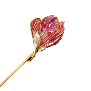 A粉色玉兰花苞古风发簪子女简约现簪子新中式旗袍盘发钗汉服步摇