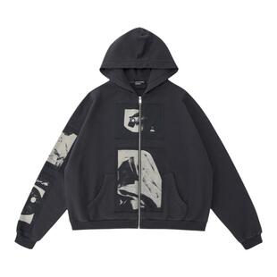 ERD忧郁的富二代24SS麦当娜插画wookvibe水洗做旧拉链卫衣外套