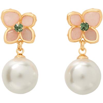 katespade粉色花瓣仿珍珠耳坠女