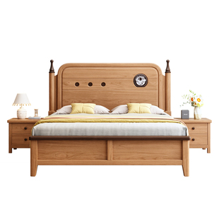 胡桃木实木床全实木儿童床男孩卧室床小户型1米2单人床带储物空间