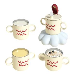 如山儿童水杯牛奶杯316L不锈钢刻度吸管杯宝宝家用喝水杯学饮杯