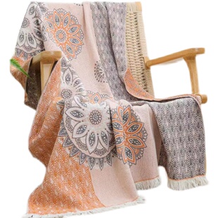 纯棉四层纱布盖毯毛巾被成人空调毯柔软学生午休毯子沙发巾北欧风