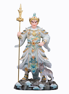 玉石粉二郎神家用供奉摆件