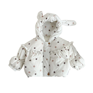 女童冬季羽绒服洋气婴儿兔耳朵波点白鸭绒加厚外套小宝宝保暖童装