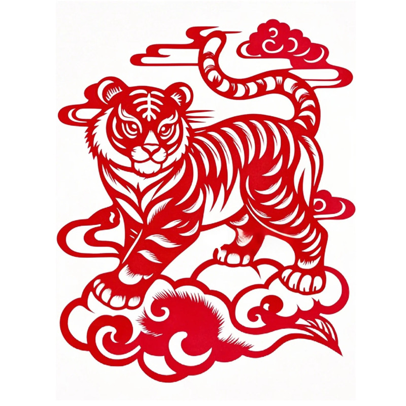 剪纸墙贴自粘防水墙贴客厅玻璃门中国风老虎遮瑕可移除防晒贴纸画