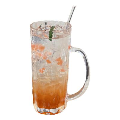 树皮纹带手柄玻璃水果茶杯