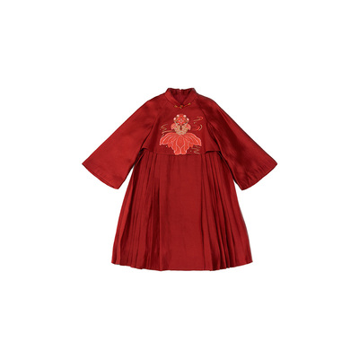 Qimoo/淇木25春季新年系列童装女童国风锦鲤好运连衣裙QSS1LP124A