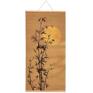 异丽新中式客厅装饰画禅意茶室印花竹帘挂画书房背景卷轴荷花挂画