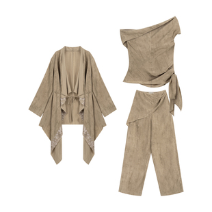 CIRCLEMOON【流浪者诗笺】夏季松弛感外套+一字肩上衣+阔腿裤套装