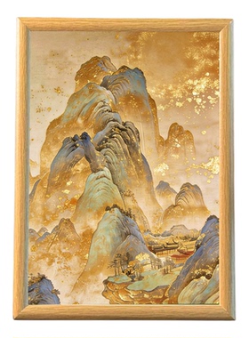 新中式青山聚宝图手绘油画