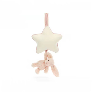 英国jELLYCAT花布米色邦尼兔星星拉铃宝宝毛绒安抚玩具床铃八音盒