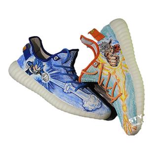 STY手绘七龙珠 Adidas Yeezy Boost 350 V2灰橙满天星 椰子跑步鞋