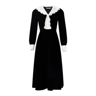 ON＆ON/安乃安2026春季法式V领蕾丝经典丝绒轻奢高级感连衣裙女