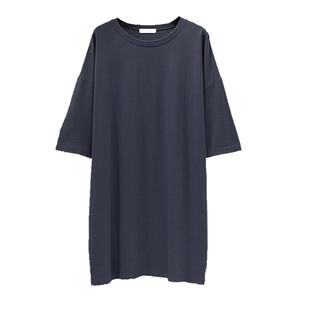夏季加大码韩版纯棉短袖t恤女中长款200斤胖妹妹黑色宽松圆领半袖