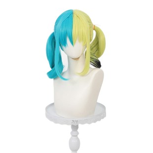 宝可梦传说 ZA卡娜莉cosplay假发 蓝黄双拼中分头皮双马尾假发