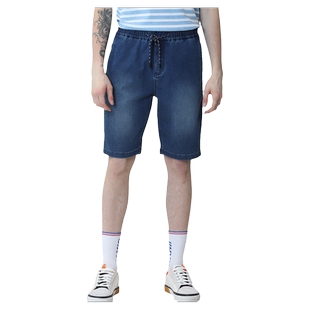 波顿2025夏季新薄款高端牛仔短裤男士经典抽绳松紧直筒中裤五分裤