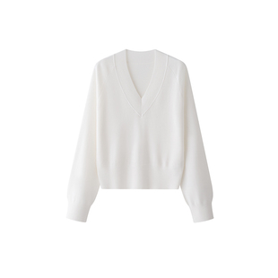 TEASEL「省心出行」60支可机洗可烘干美丽诺羊毛四平V领针织毛衣