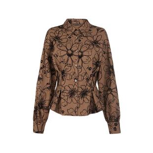 sdeer圣迪奥女装春秋装复古翻领绣花不规则长袖衬衫S253Z0503