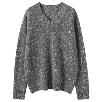心形V领廓版慵懒针织宽松毛衣
